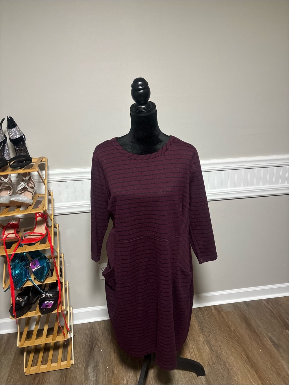 Lane Bryant Burgundy Striped Shift Dress